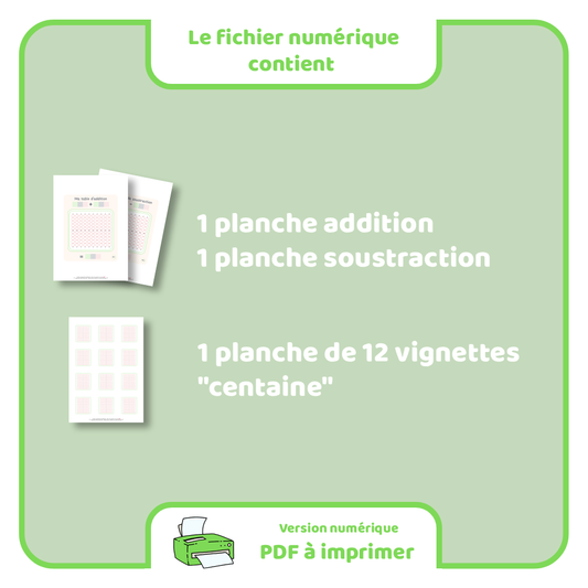 Ma table de calcul - Addition et soustraction - PDF à imprimer
