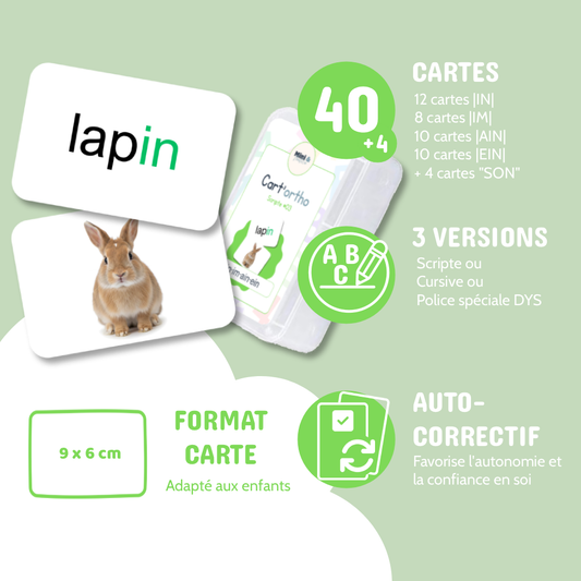 Cart'ortho - Boîte 3 : IN · IM · AIN · EIN - 40 cartes