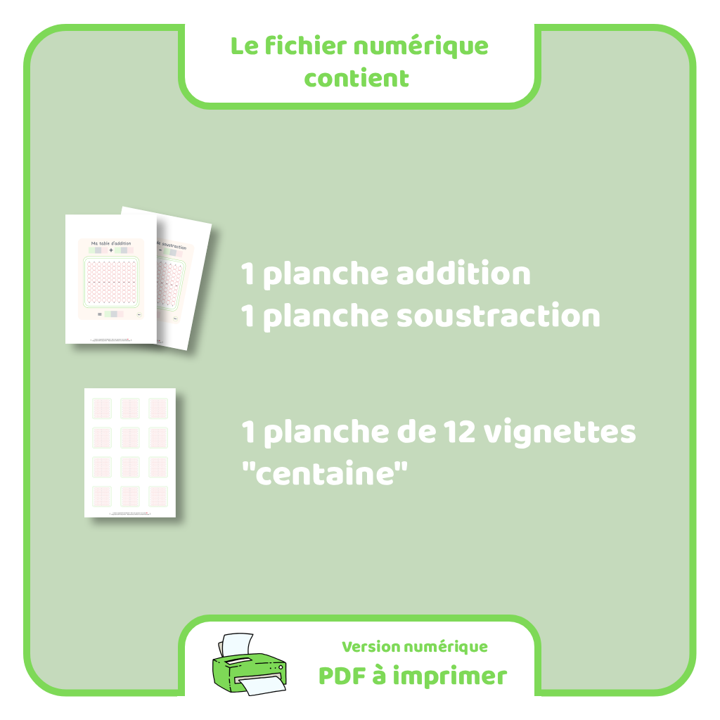 Ma table de calcul - Addition et soustraction - PDF à imprimer