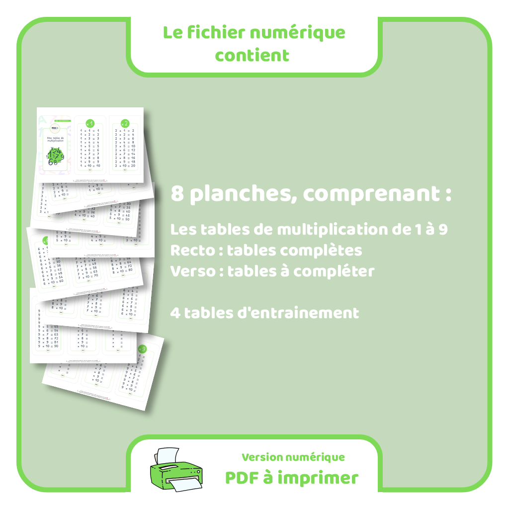 Mes tables de multiplication - PDF à imprimer